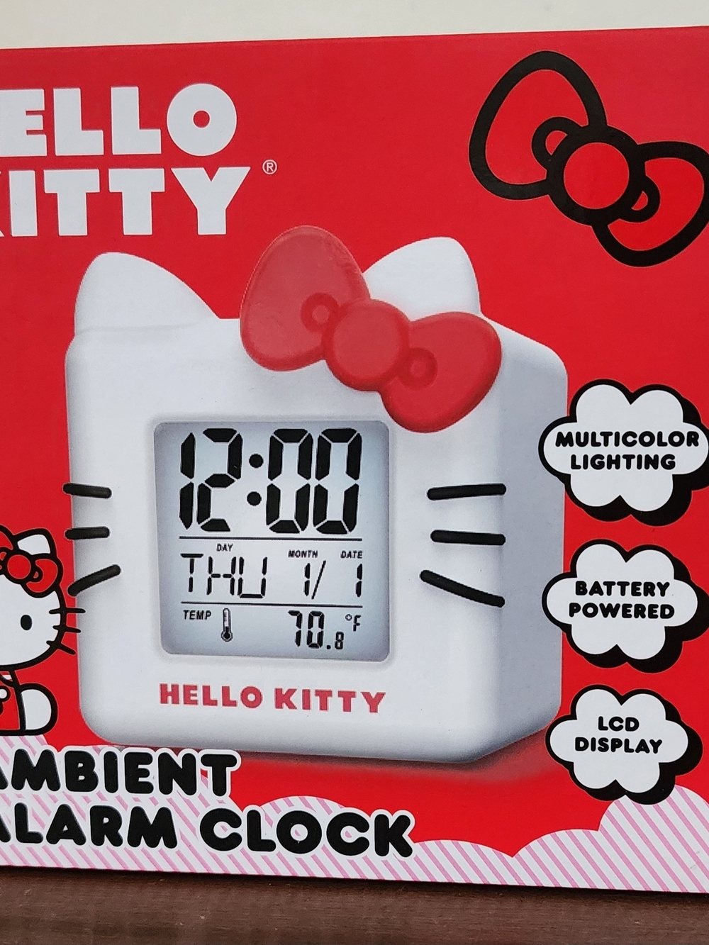 Hello Kitty White & Pink Ambient Digital Alarm Clock